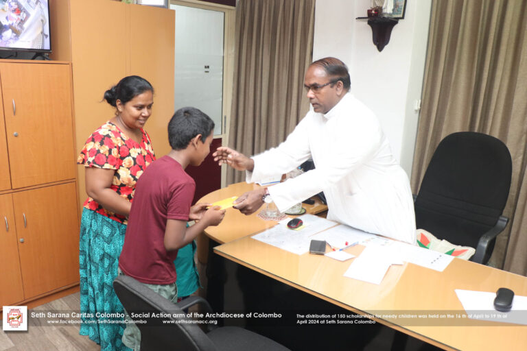The distribution of 150 scholarships for needy children was held from the 16th of April to the 19th of April 2024 at Seth Sarana Colombo.